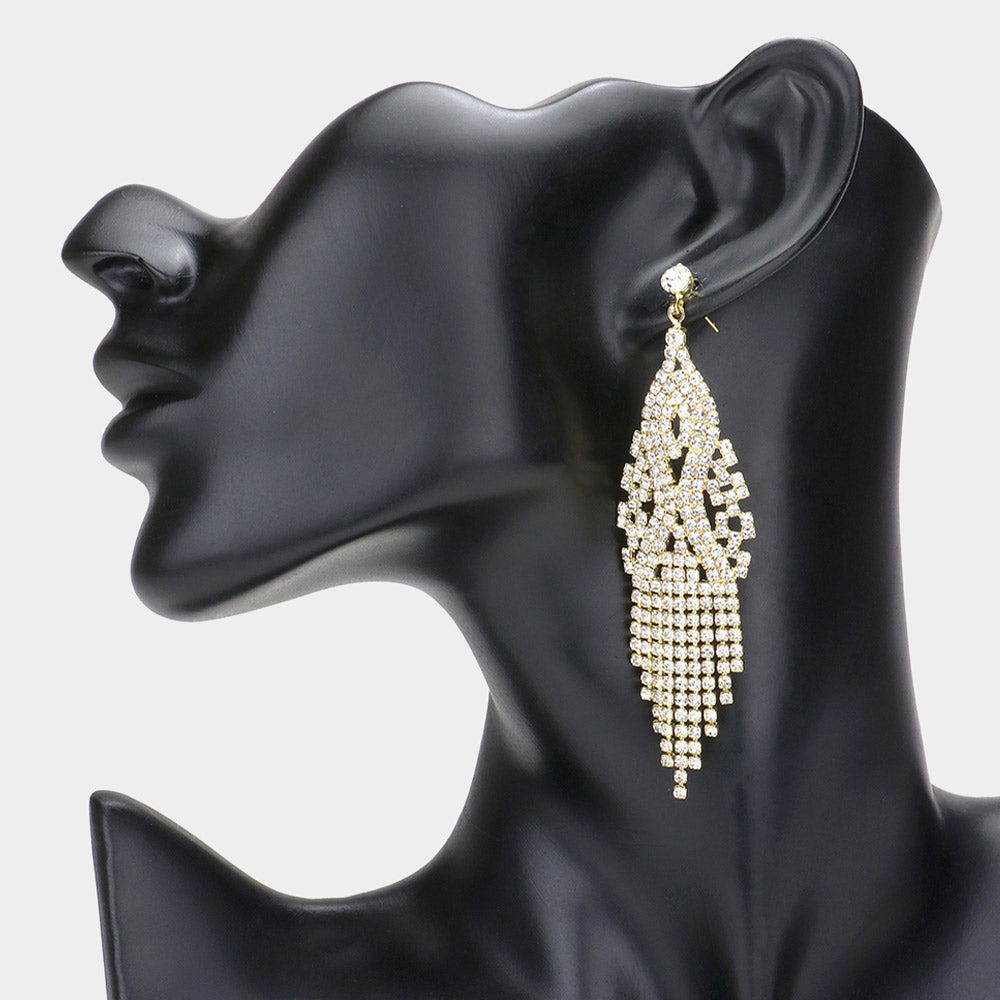 Madeline Love Gold Stone Pave Fringe Evening Earrings