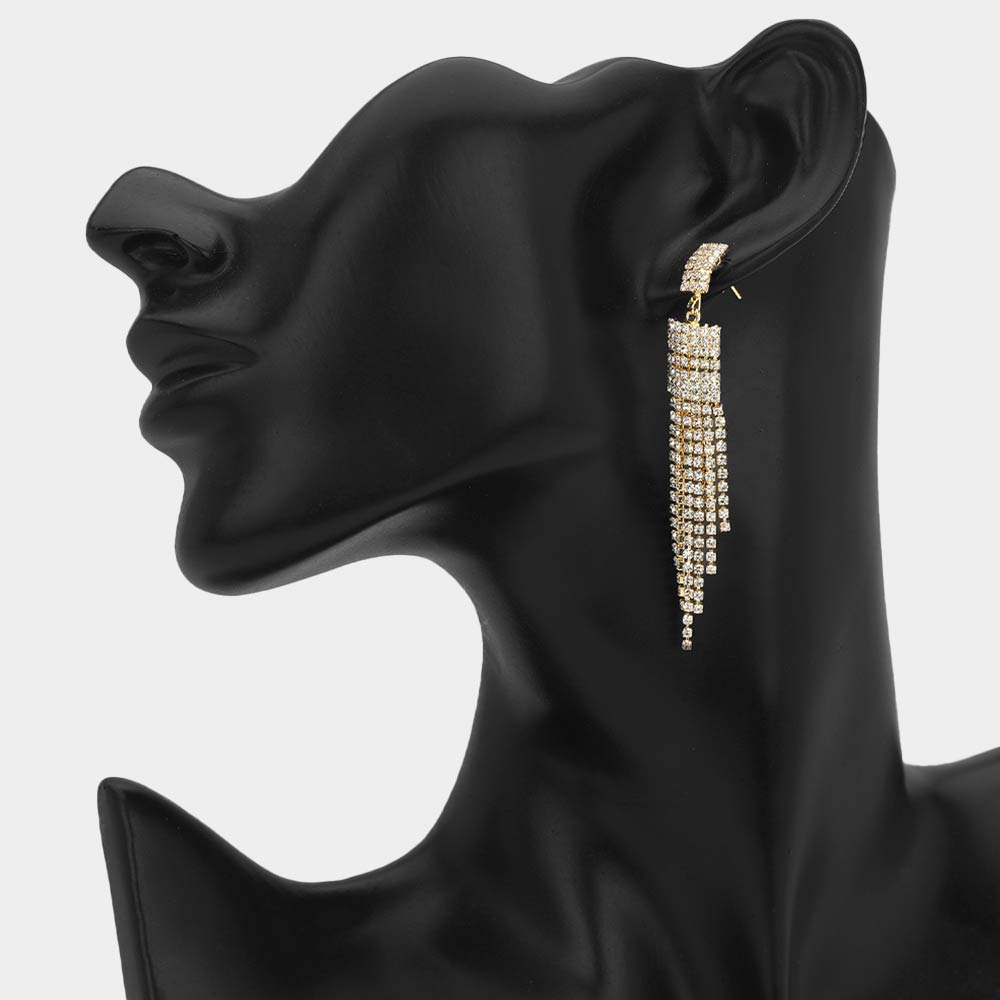 Madeline Love Clear, Gold Rhinestone Pave Fringe Drop Earrings
