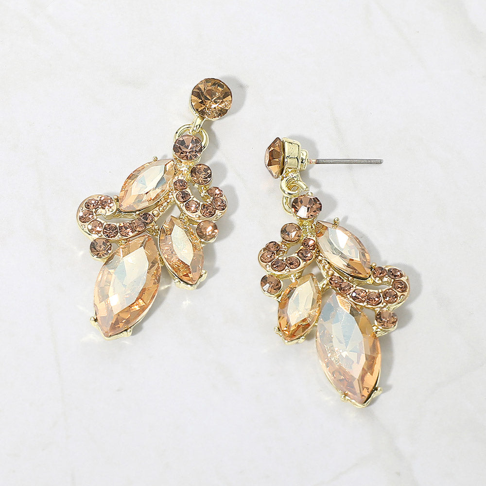 Madeline Love Gold, Lt Col Topaz Marquise Stone Cluster Drop Evening Earrings
