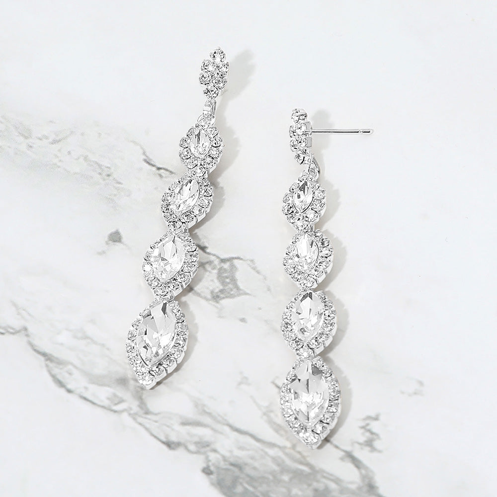 Madeline Love Clear, Silver Marquise Stone Link Drop Evening Earrings