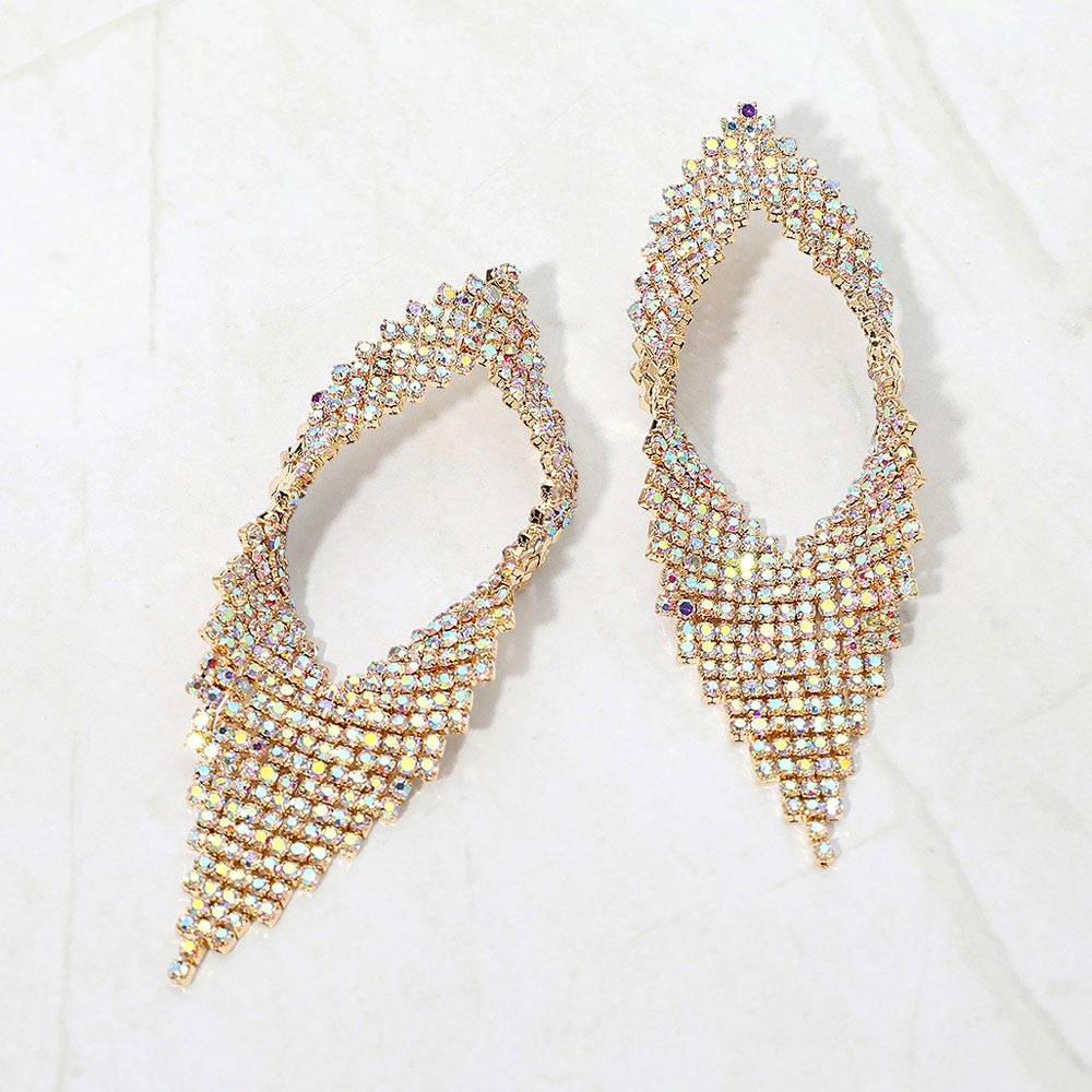 Madeline Love AB Abstract Rhinestone Fringe Glam Statement Earrings