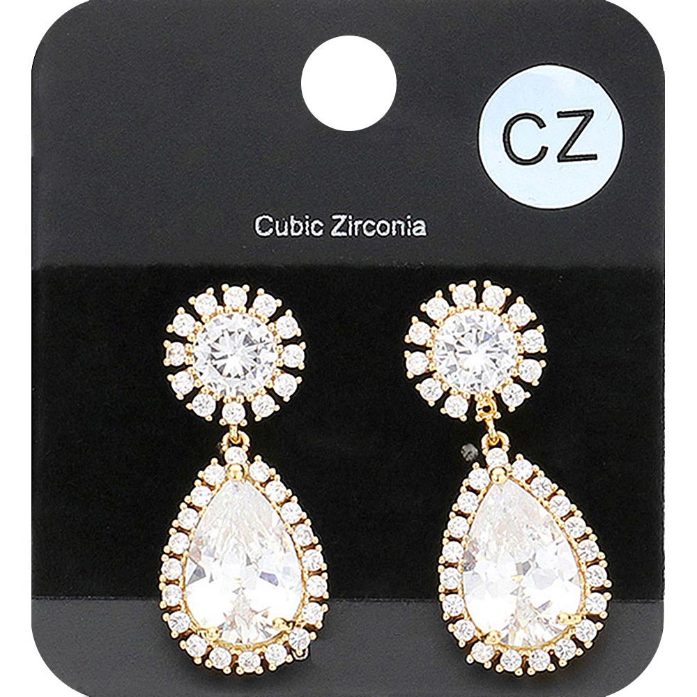 Madeline Love Clear, Gold CZ Teardrop Stone Dangle Evening Earrings