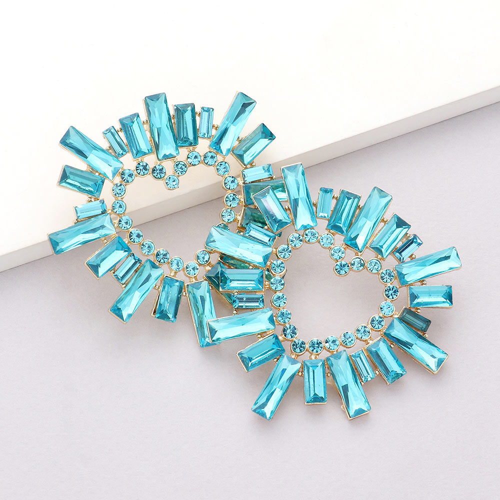 Madeline Love Aqua Stone Cluster Heart Evening Earrings