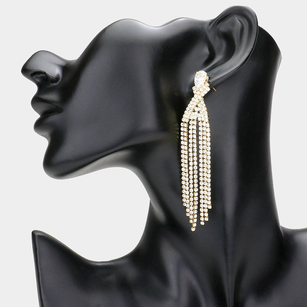 Madeline Love Gold CZ Teardrop Stone Pointed Fringe Dangle Evening Earrings