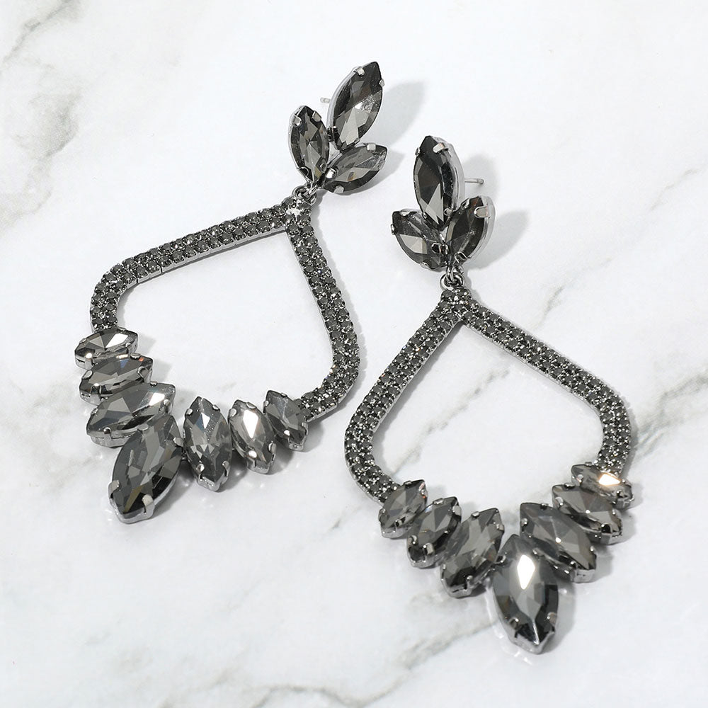 Madeline Love Black Diamond Marquise Stone Cluster Embellished Rhinestone Paved Open Chandelier Dangle Evening Earrings