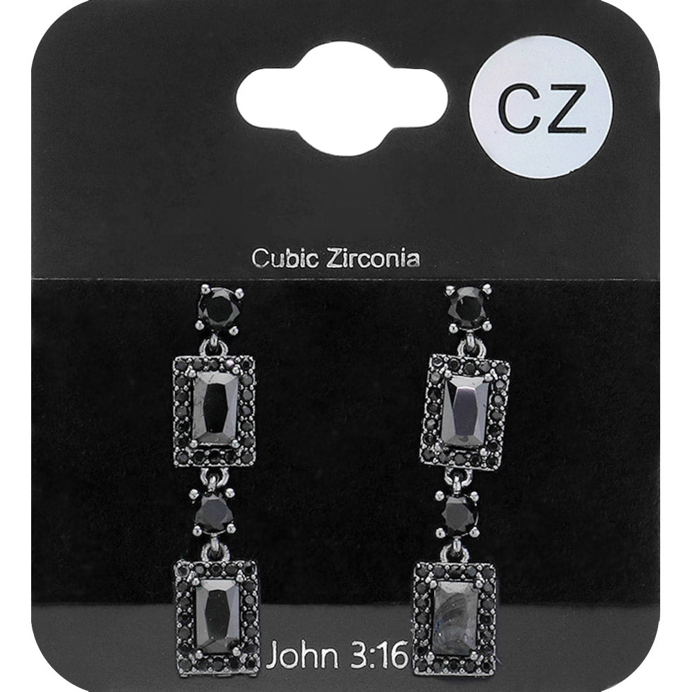 Madeline Love Jet Black CZ Stone Cluster Dangle Evening Earrings