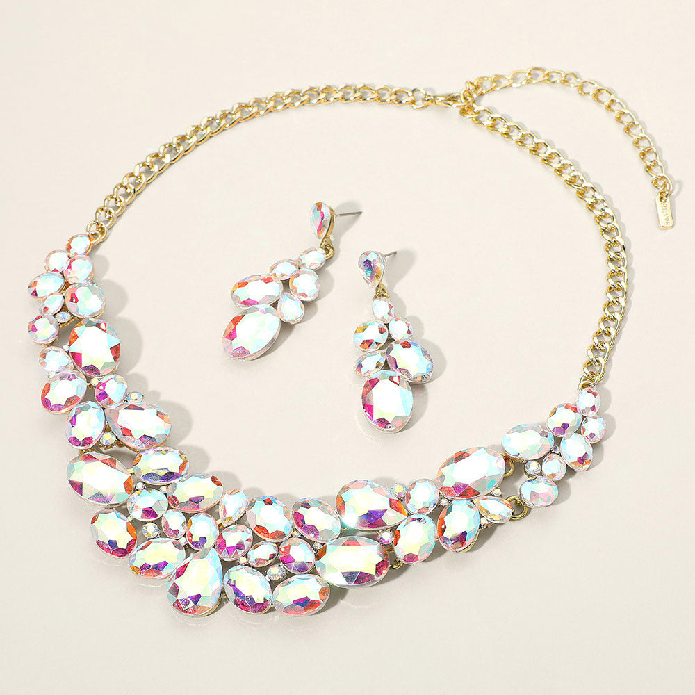Madeline Love AB, Gold Multi Stone Bubble Cluster Evening Necklace