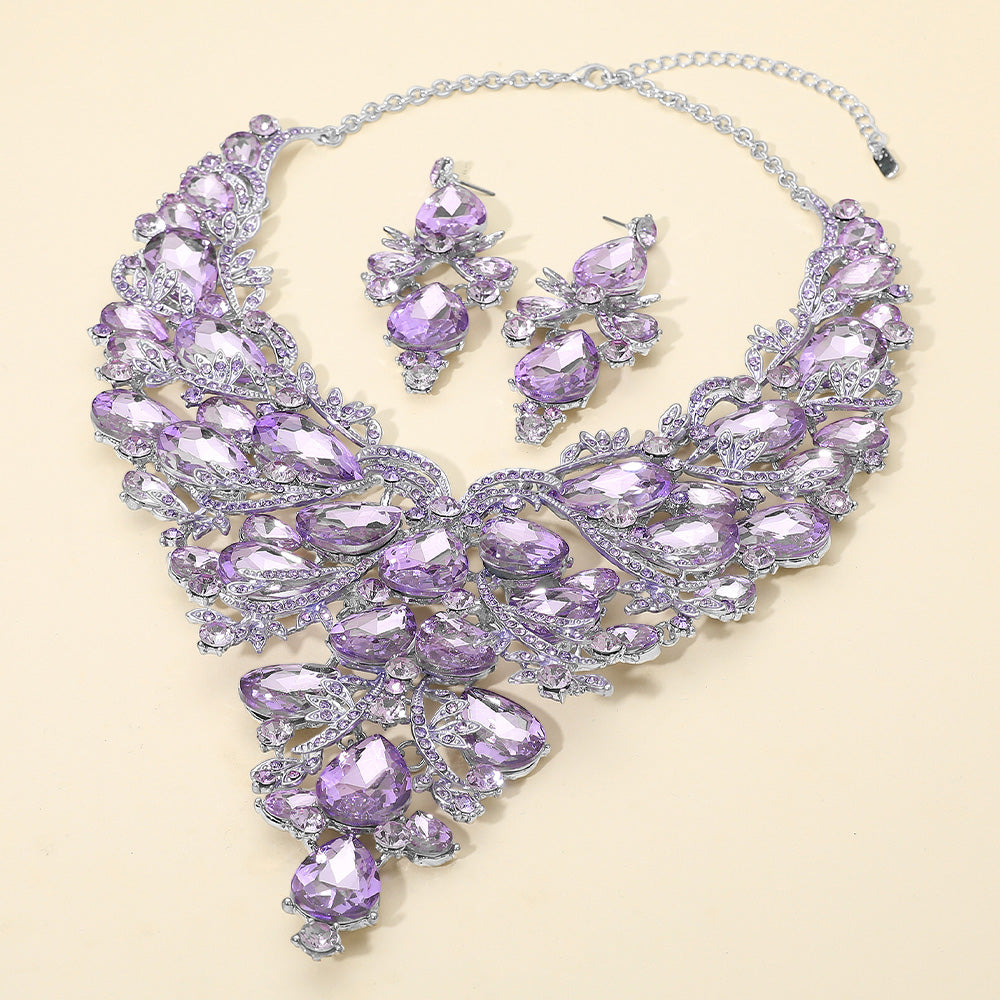Madeline Love Light, Purple , Silver Bold Teardrop Stone Cluster Statement Evening Necklace