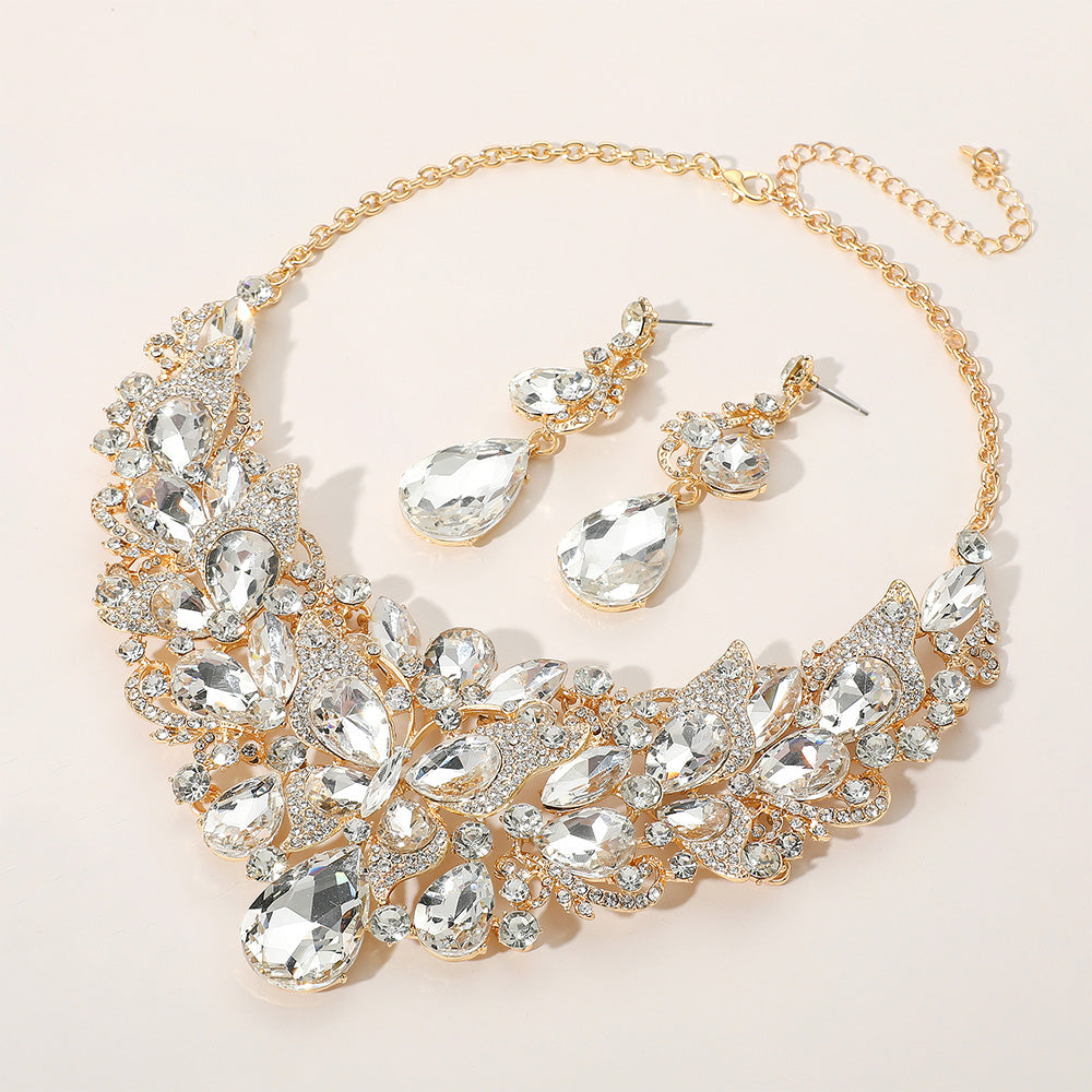 Madeline Love Clear, Gold Butterfly Glass Stone Cluster Pointed Teardrop Stone Cluster Evening Necklace