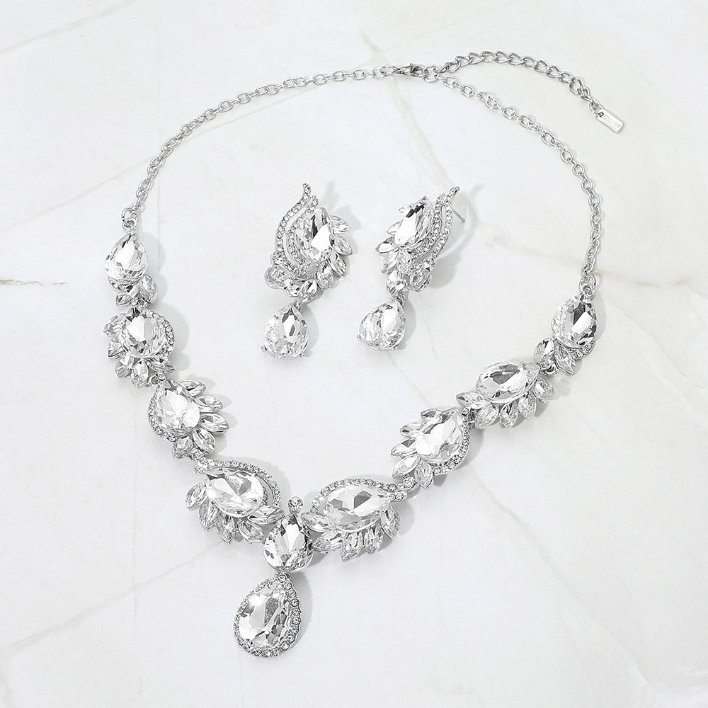 Madeline Love Clear, Silver Elegant Crystal Evening Statement Necklace