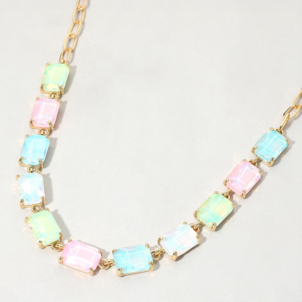 Madeline Love Multi, Opal Cushion Rectangular Stone Cluster Link Evening Necklace