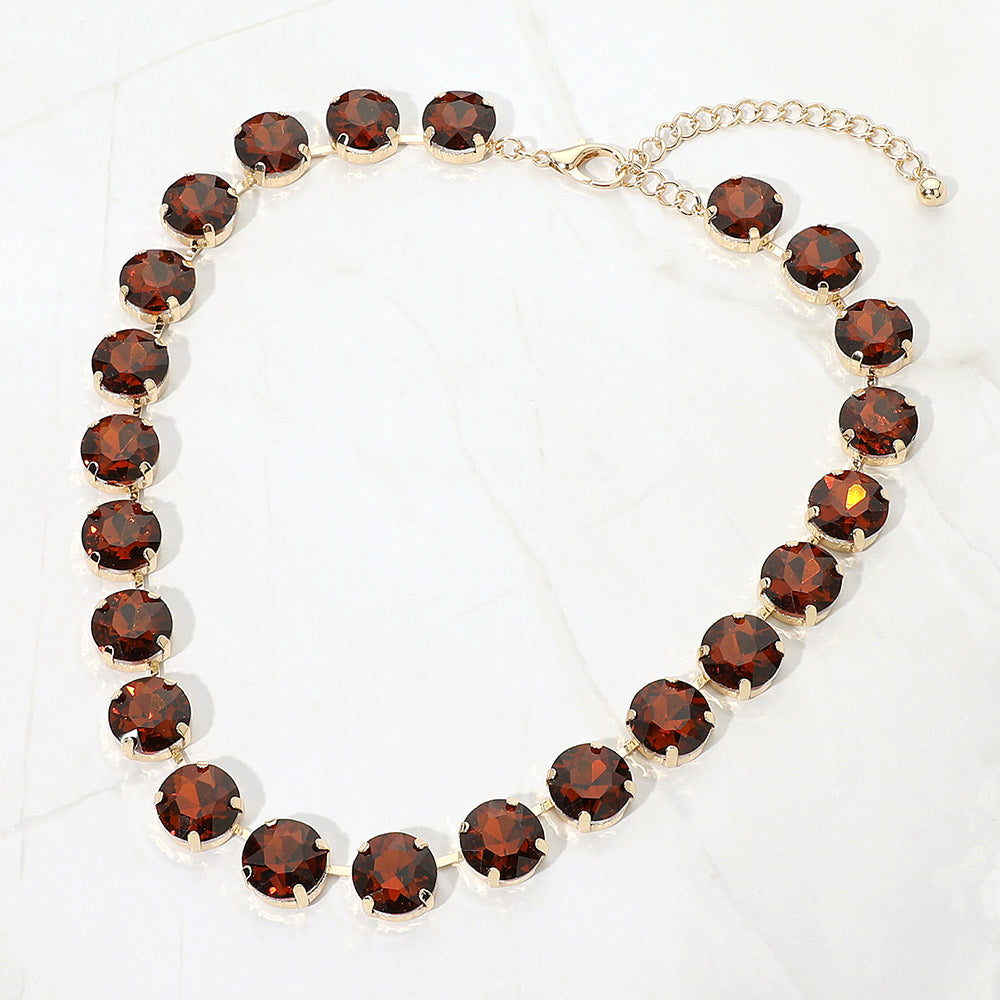 Madeline Love Gold, Smoked Topaz Cushion Round Stone Link Evening Necklace