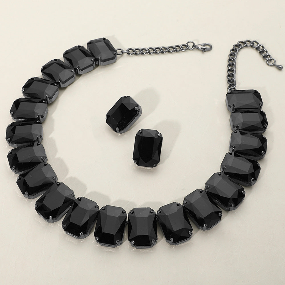 Madeline Love Jet Black Emerald Cut Stone Collar Evening Necklace