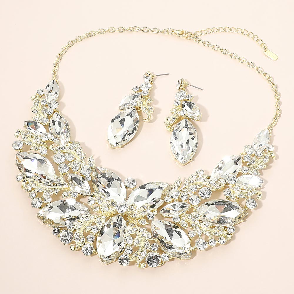Madeline Love Clear, Gold Bold Marquise Cluster Embellished Evening Necklace