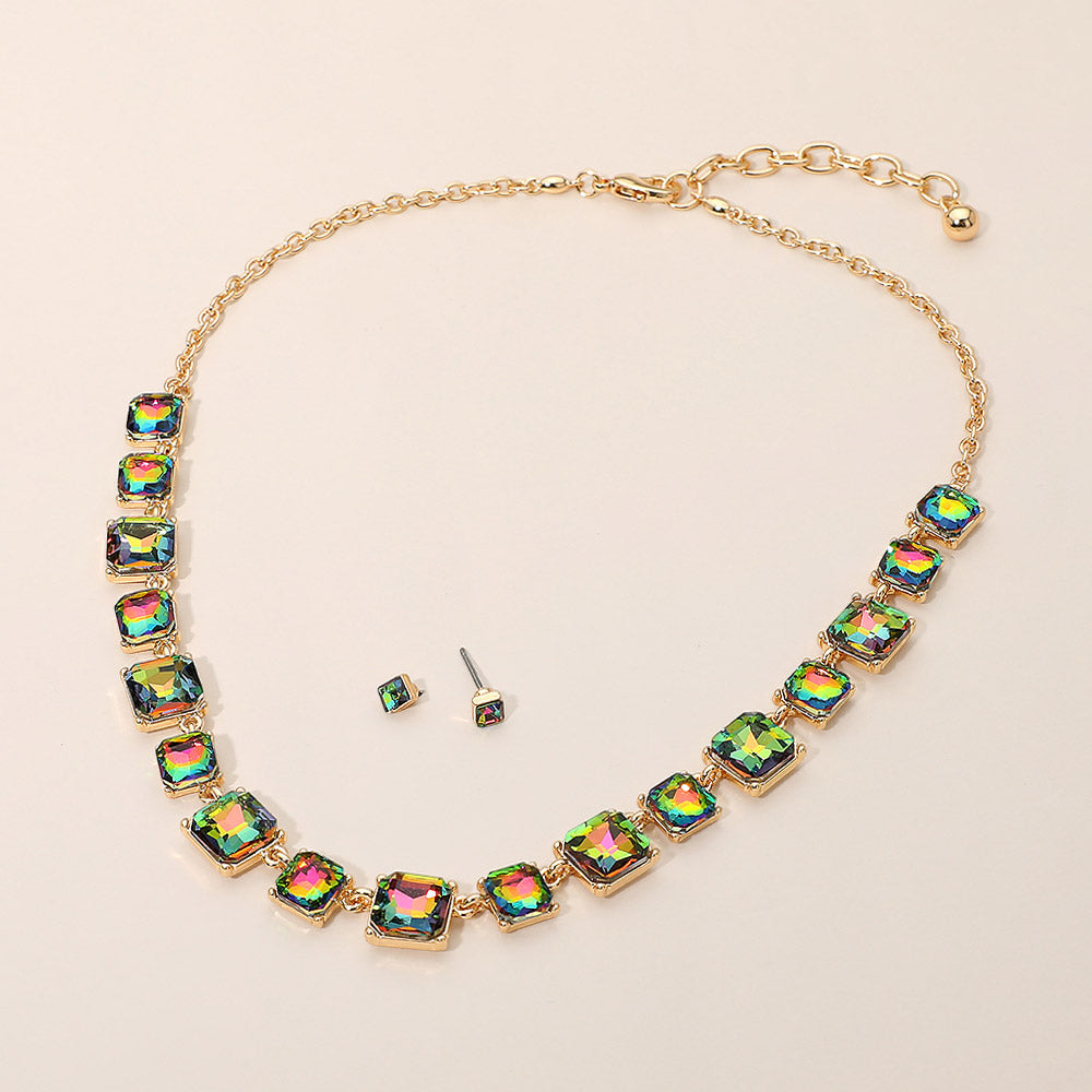 Madeline Love Gold, Vitrail Medium Square Stone Cluster Link Eveninig Necklace