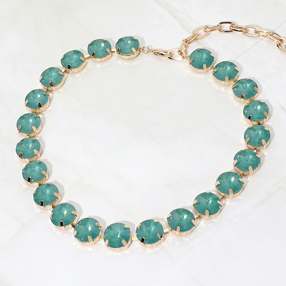 Madeline Love Emerald, Opal Round Stone Cluster Link Evening Necklace