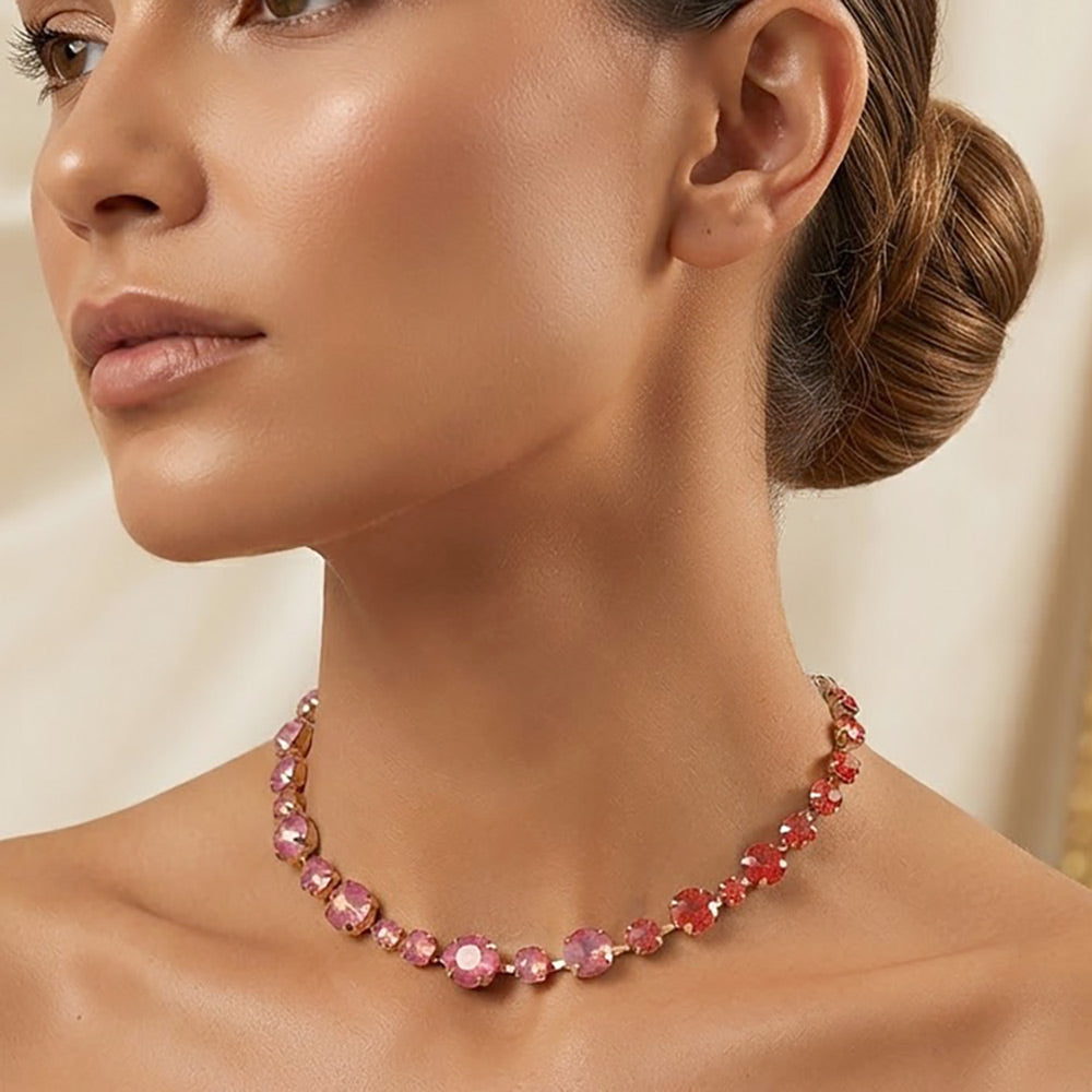 Madeline Love Multi Multi Color Graduated Faceted Stone Cluster Link Evening Necklace