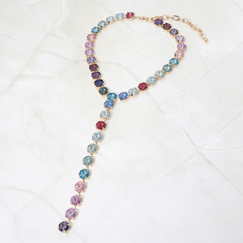 Madeline Love Multi Y Shaped Round Crystal Drop Statement Necklace