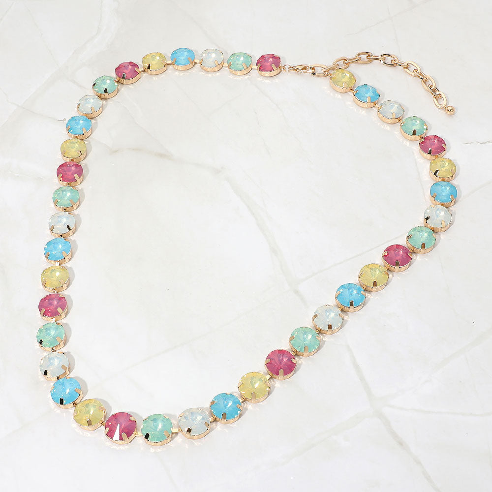 Madeline Love Multi, Opal Round Stone Cluster Link Long Evening Necklace
