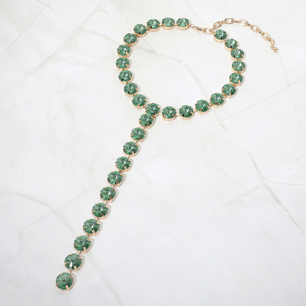 Madeline Love Emerald Y Shaped Round Crystal Drop Statement Necklace