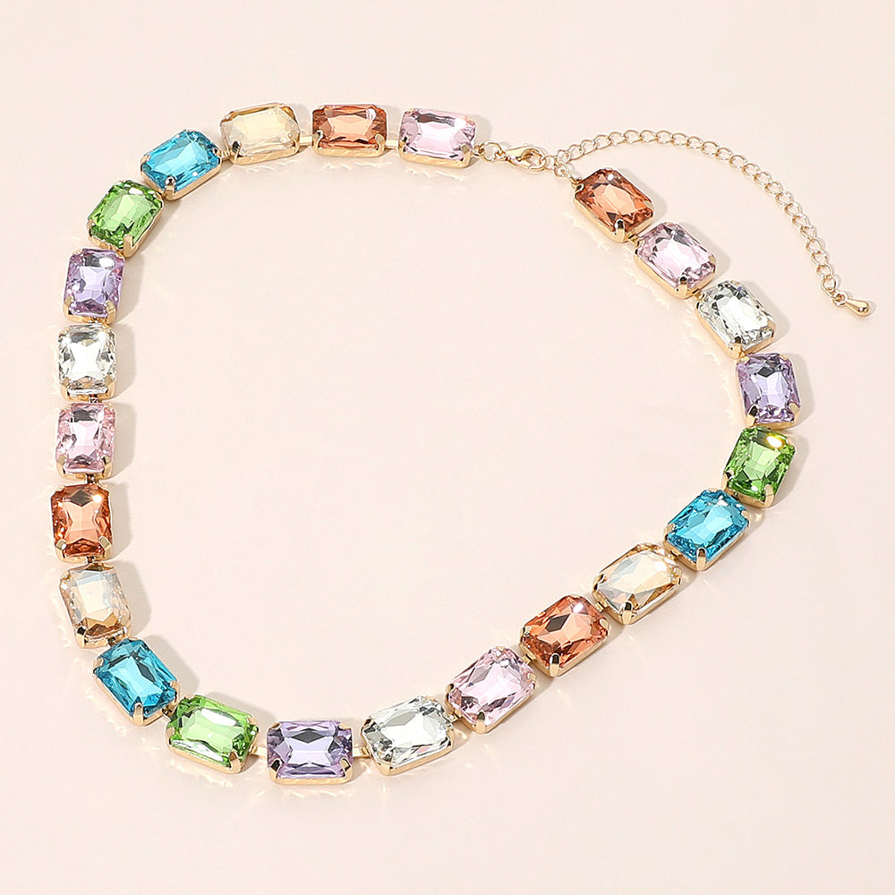 Madeline Love Light, Multi Rectangular Gem Cluster Link Evening Necklace
