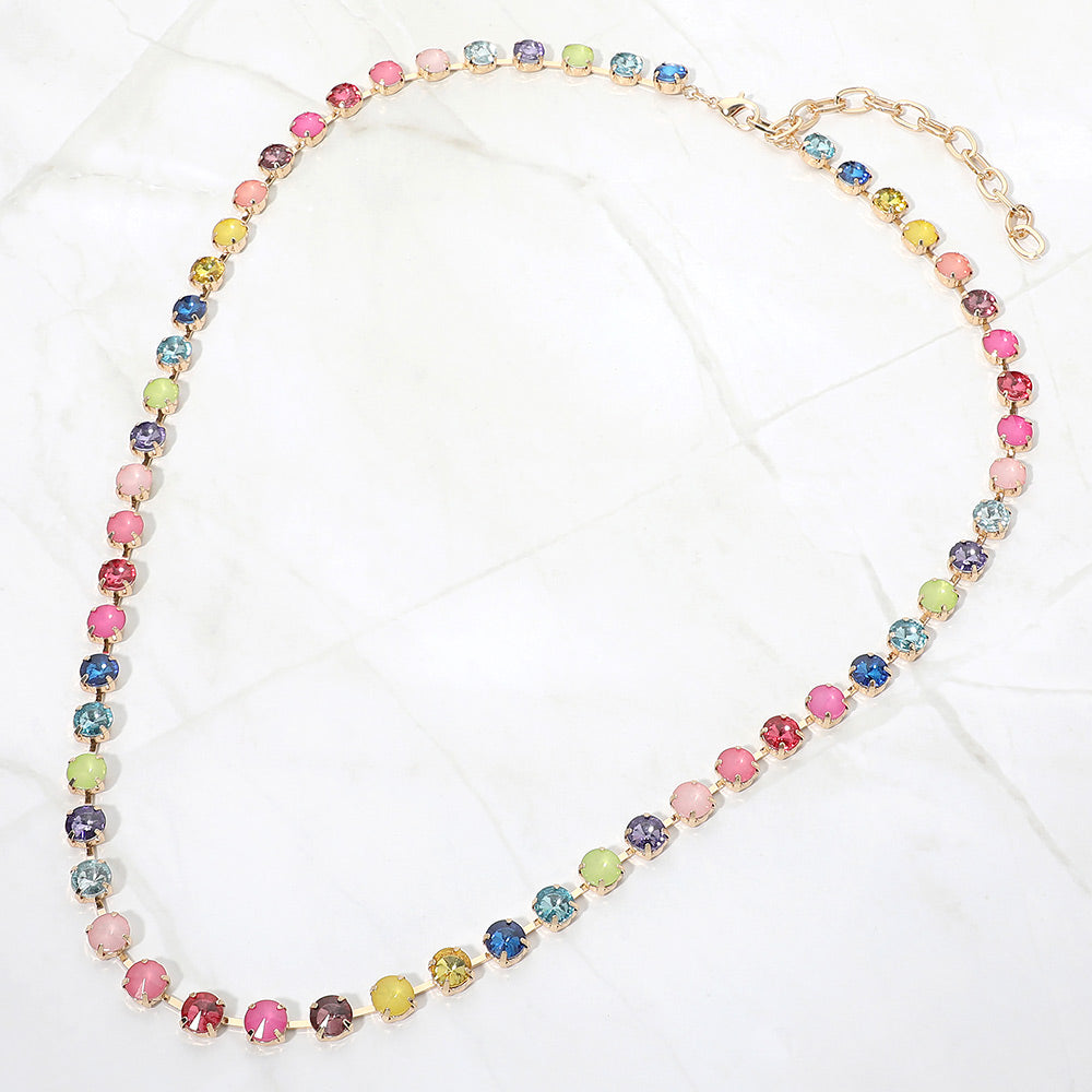 Madeline Love Multi Faceted Round Gem Link Tennis Statement Necklace