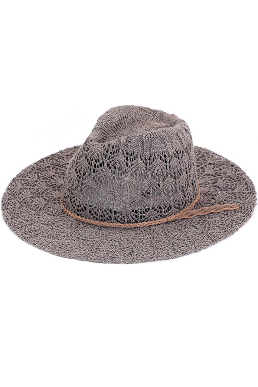 Earth Gray C.C. Horseshoe Lace Knitting Panama Hat is a must-have accessory for any fashion-forward individual. Its beautiful lace knit design adds a touch of elegance to any outfit, while the high-quality materials ensure durability and comfort. Stay stylish and protected from the sun with this iconic hat.