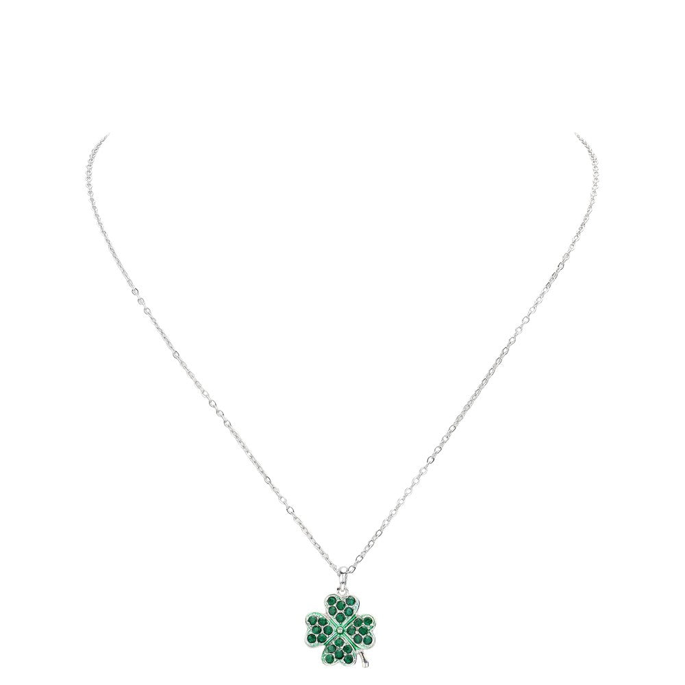Emerald Stone Paved Clover Pendant Necklace features a delicate clover design adorned with sparkling stones. Handcrafted with high-quality materials, it adds a touch of sophistication to any outfit. The perfect gift for any occasion, the necklace is sure to make a lasting impression.
