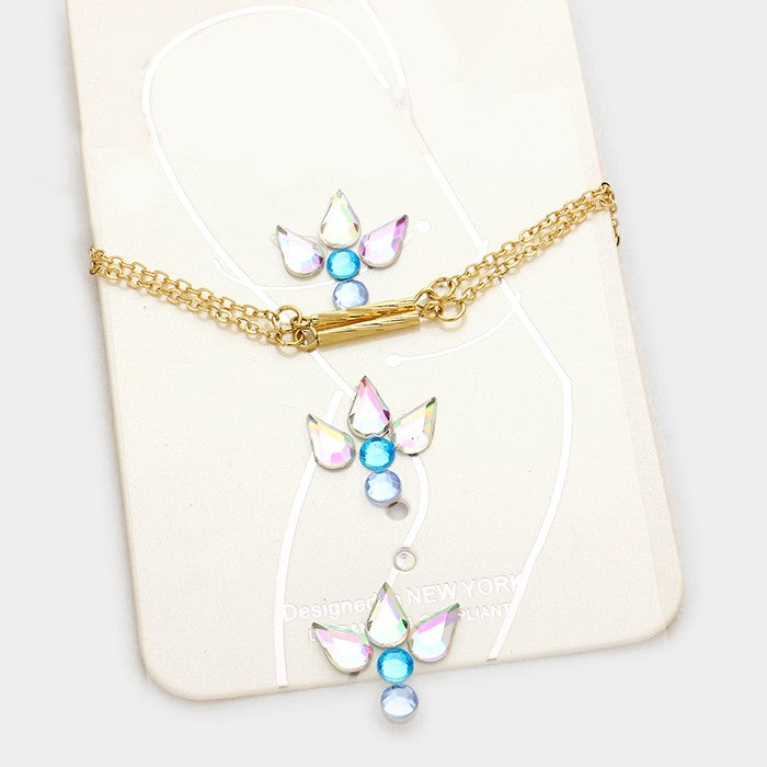 Madeline Love Gray Double strand chain arm bracelet + crystal sticker - Body Jewelry