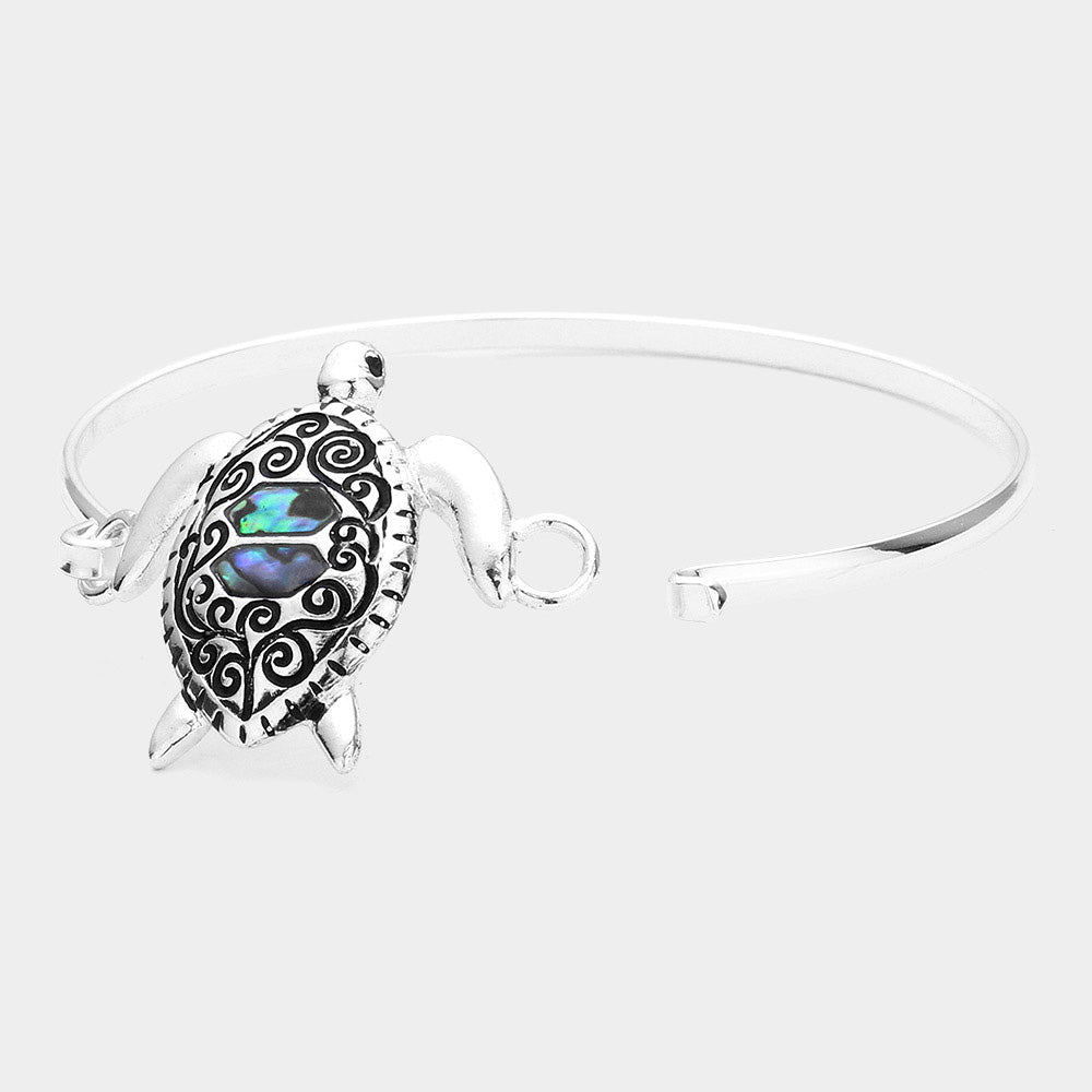 Madeline Love Abalone, Antique Silver Antique Metal Abalone Sea Turtle Bangle Bracelet - Bracelets - desc