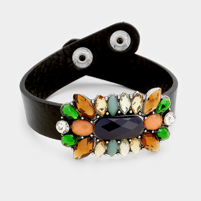 Madeline Love Silver Burnished, Blue Multi Color Bead Snap Button Bracelet - Bracelets