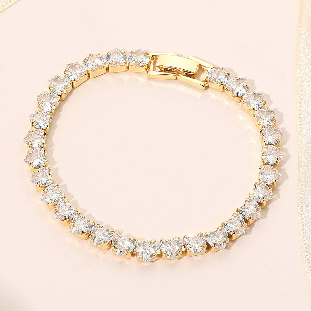Madeline Love Clear, Gold 18K Gold Dipped Elegant Heart Tennis Chain Bracelet