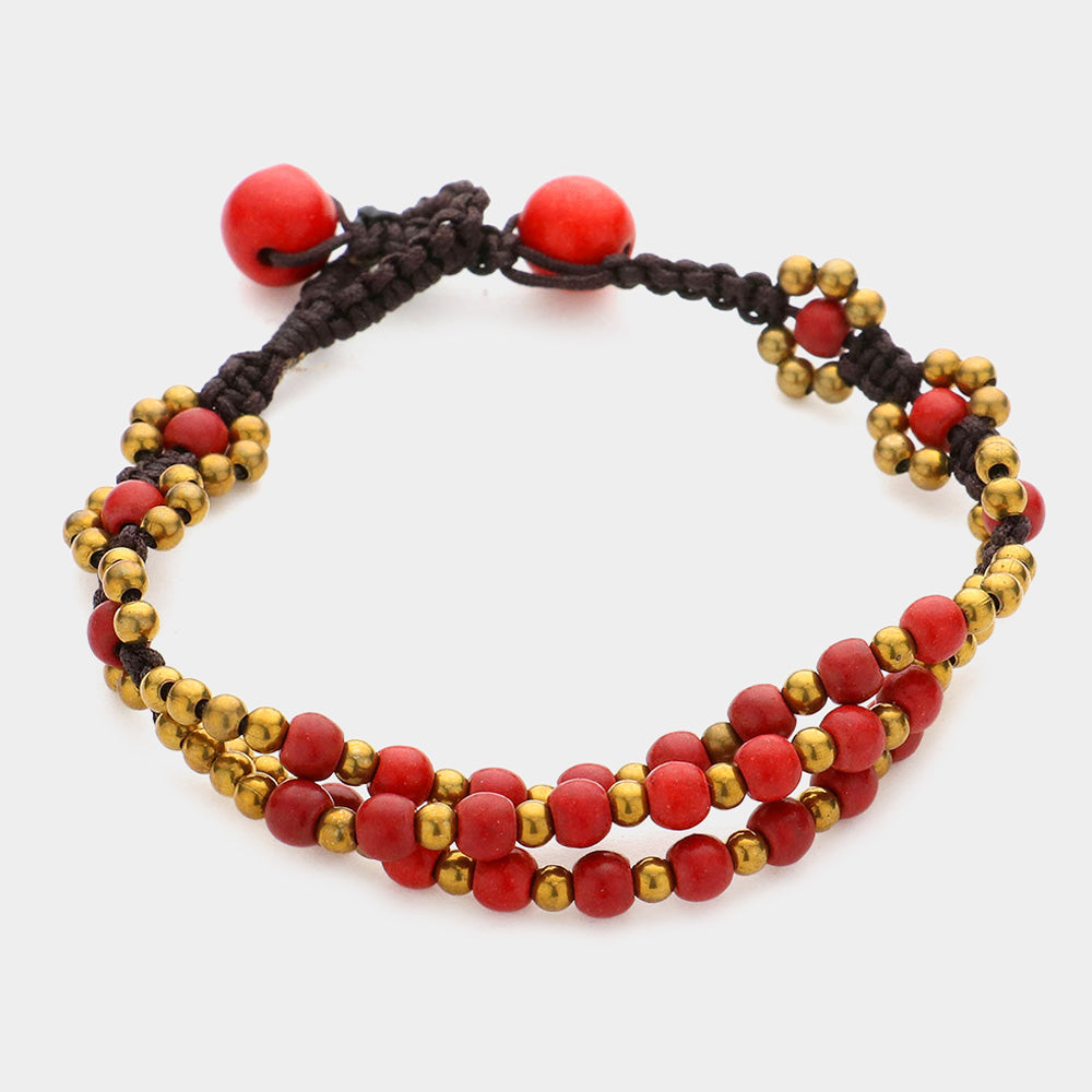 Madeline Love Coral Bohemian Triple Strand Bubble Bead Bracelet - Bracelets