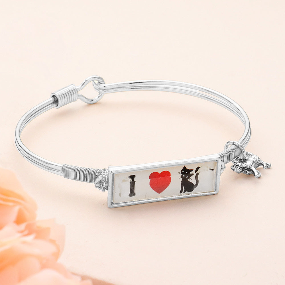 Madeline Love Antique Silver I Love Cat Charm Message Hook Bracelet - Bracelets
