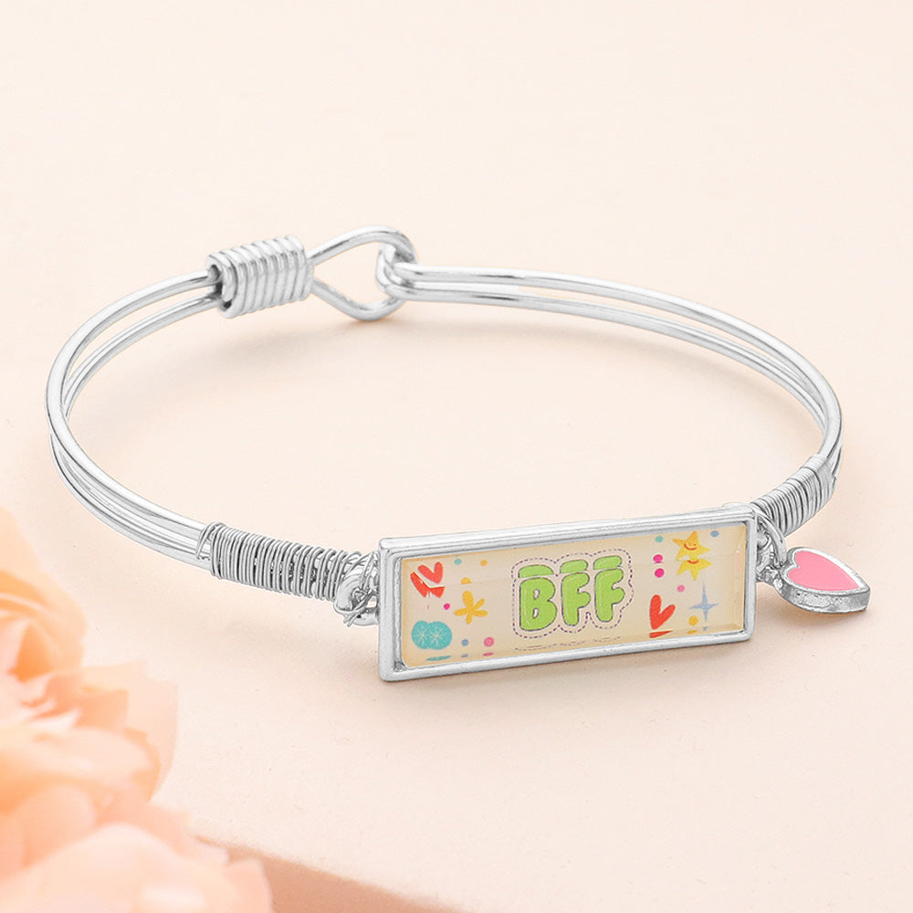 Madeline Love Antique Silver BFF Enamel Heart Charm Message Hook Bracelet - Bracelets