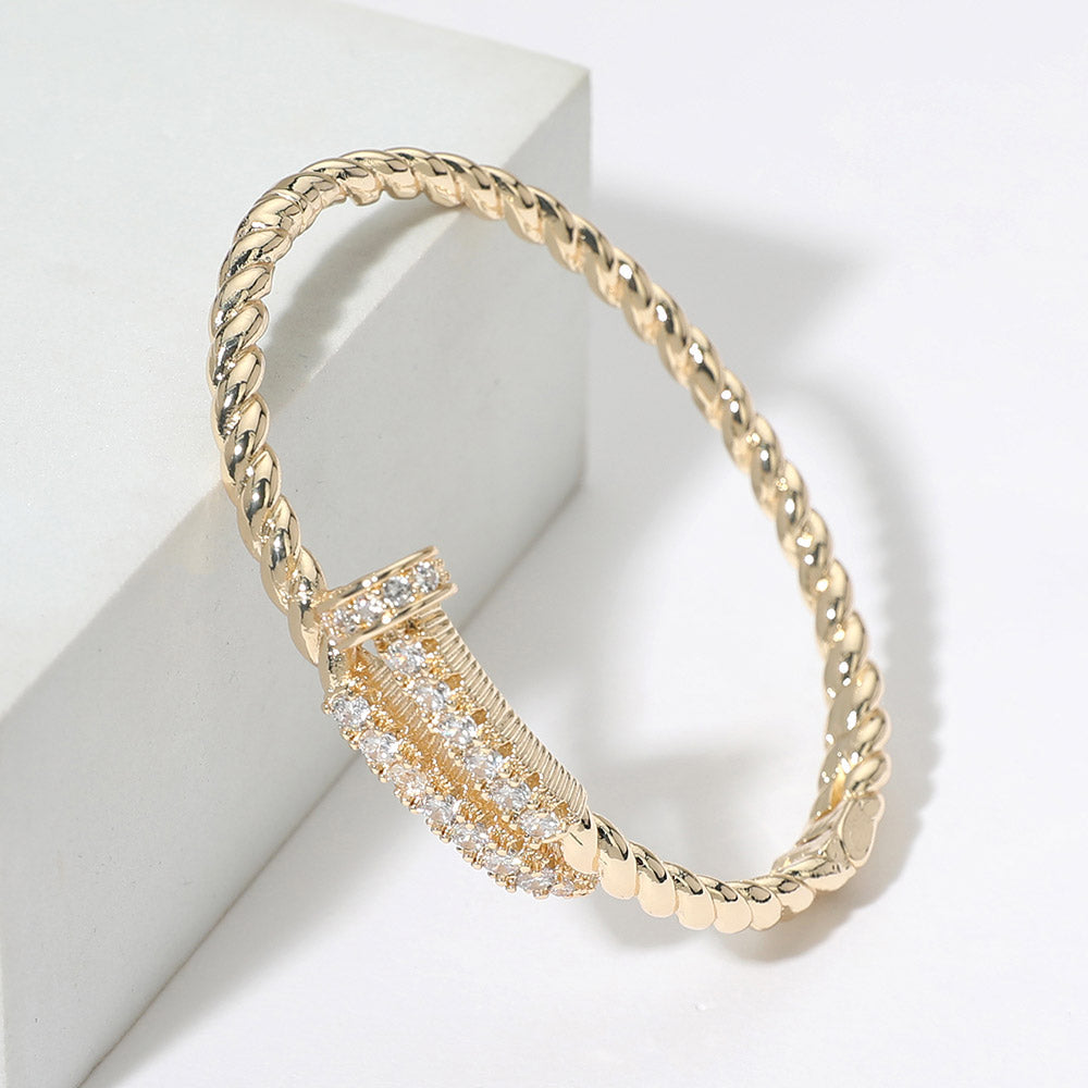 Madeline Love Gold CZ Stone Paved Nail Hinged Bangle Bracelet