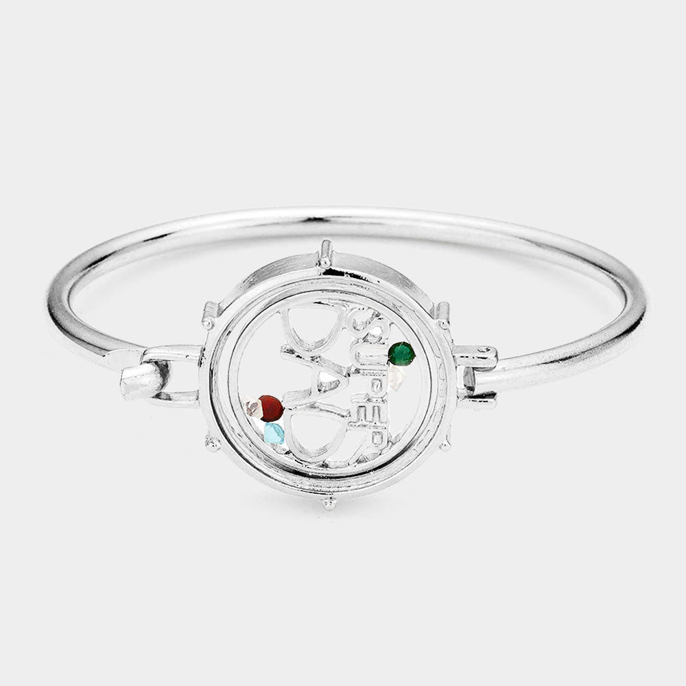 Madeline Love Rhodium SUPER DAD Floating Locket Hook Bracelet - Bracelets