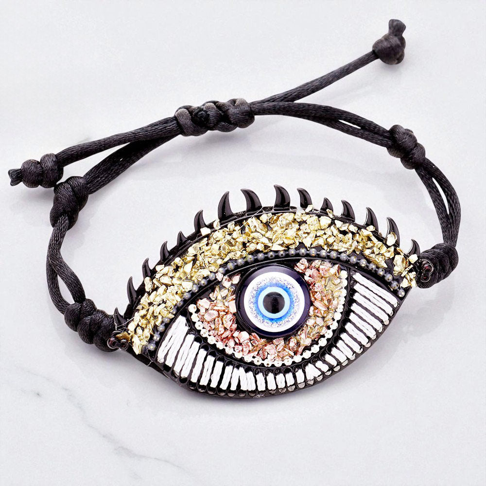 Madeline Love Black Evil Eye Detail Adjustable Cinch Pull Tie Bracelet - Bracelets