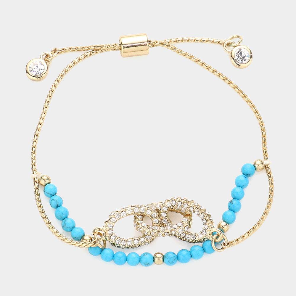 Madeline Love Turquoise Crystal Link Charm Layered Pull Tie Bracelet - Bracelets