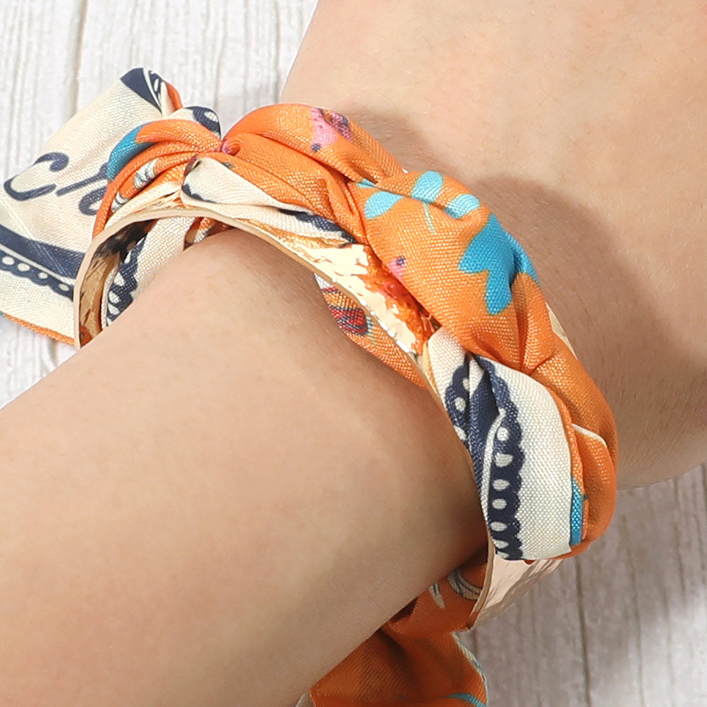 Madeline Love Orange Adjustable Fabric Scarf Knot Wrap Metal Cuff Bracelet - Bracelets