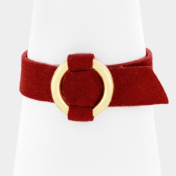 Madeline Love Burgundy, Gold Metal hoop buckle faux suede bracelet - Bracelets