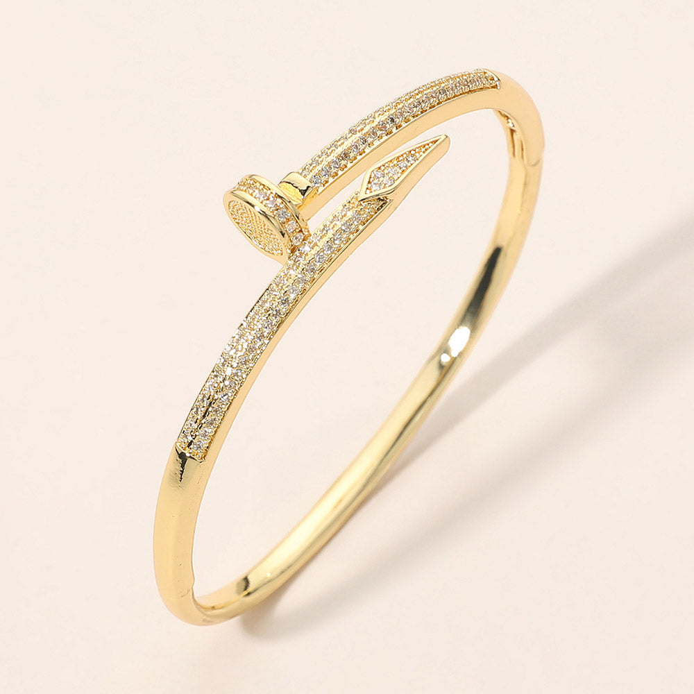 Madeline Love Clear, Gold CZ Pave Nail Hinged Bangle Bracelet