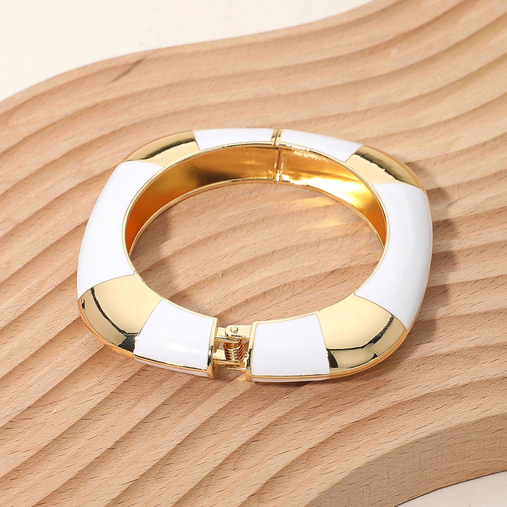 Madeline Love White Bold Enamel Inlay Square Hinged Bangle Bracelet - Bracelets - extra