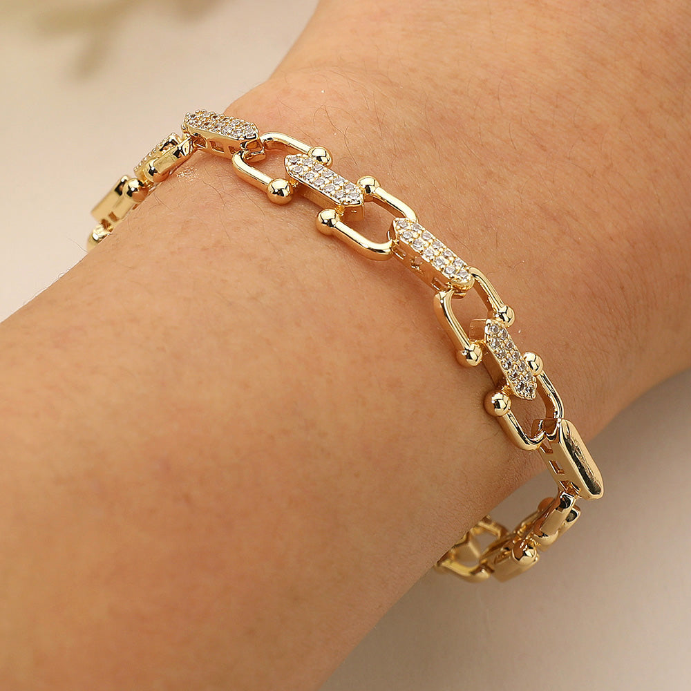 Madeline Love Gold CZ Stone Paved Modern Link Bracelet