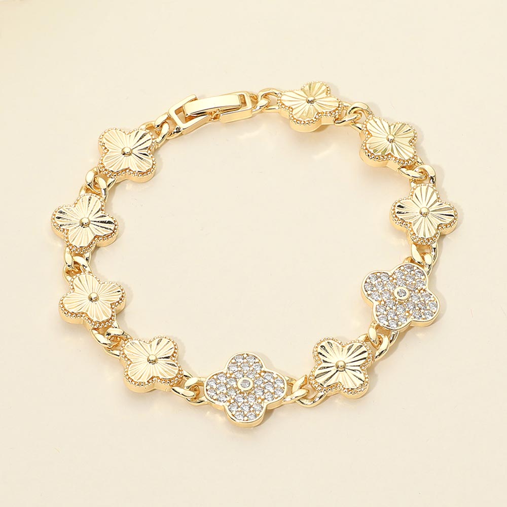 Madeline Love Gold CZ Pave Quatrefoil Charm Link Bracelet