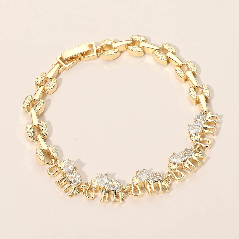 Madeline Love Gold CZ Elephant Charm Link Bracelet