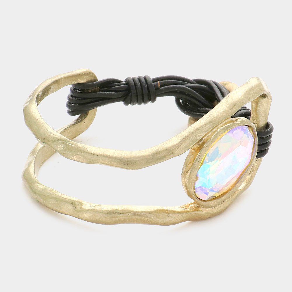 Madeline Love AB Oval Crystal Accented Hammered Metal Toggle Bracelet - Bracelets