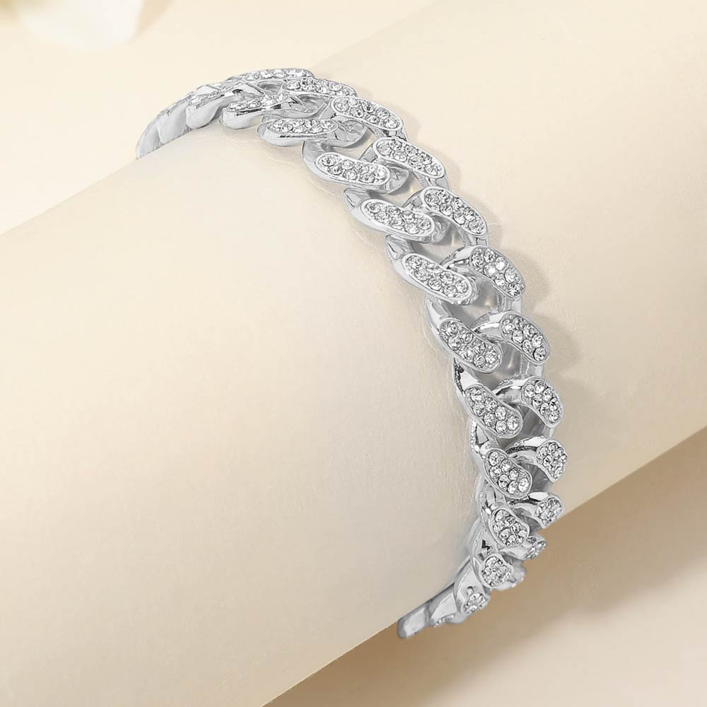 Madeline Love Silver Bold 12mm Rhinestone Pave Miami Cuban Link Chain Bracelet