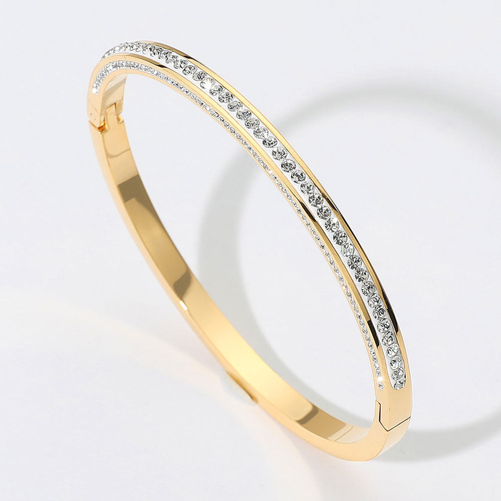 Madeline Love Gold 14K Gold Plated Stainless Steel Stone Paved Hinged Bangle Bracelet