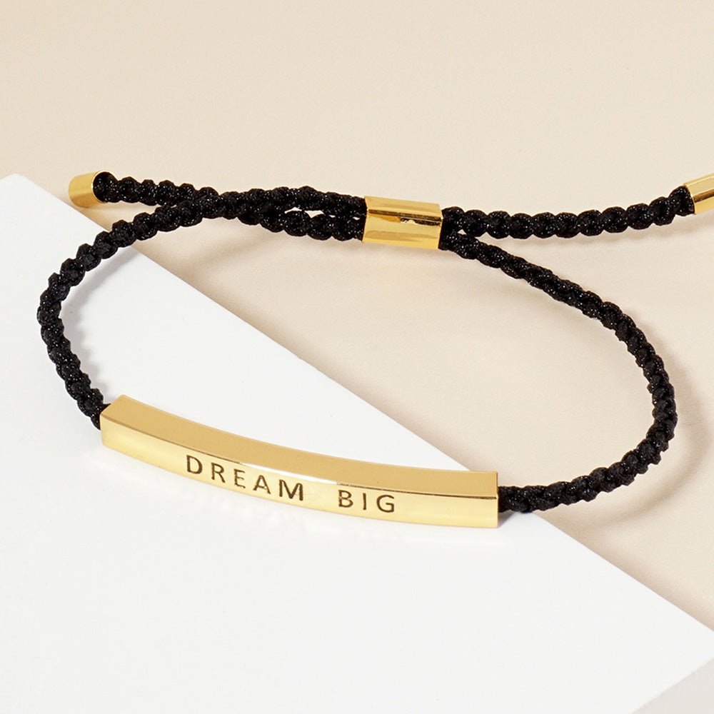 Madeline Love Gold Gold Dipped DREAM BIG Message Bar Pointed Rope Adjustable Cinch Pull Tie Bracelet - Bracelets